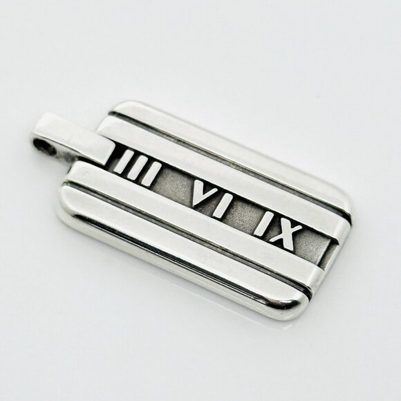Tiffany & Co Atlas Dog Tag Pendant Roman Numerals Mens Unisex - Picture 1 of 6